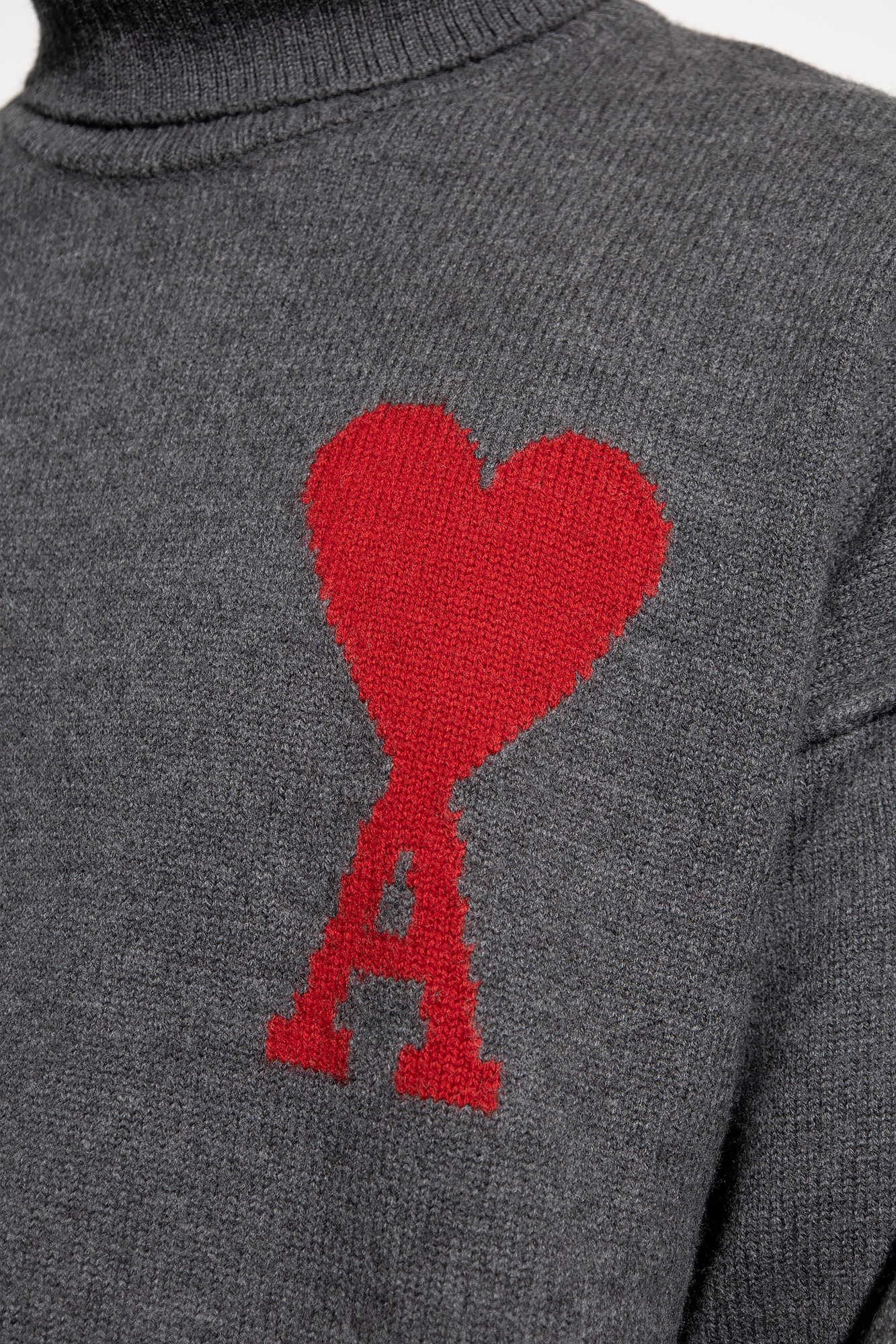 Grey Turtleneck sweater with logo Ami Alexandre Mattiussi